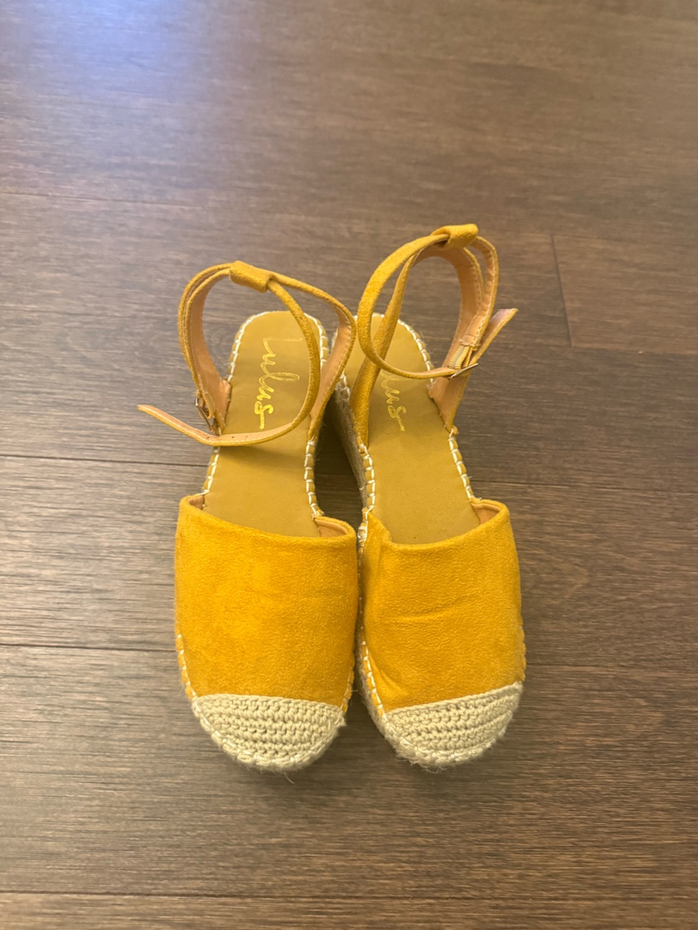 Lulu's Mustard Yellow Espadrille Slingback Wedges